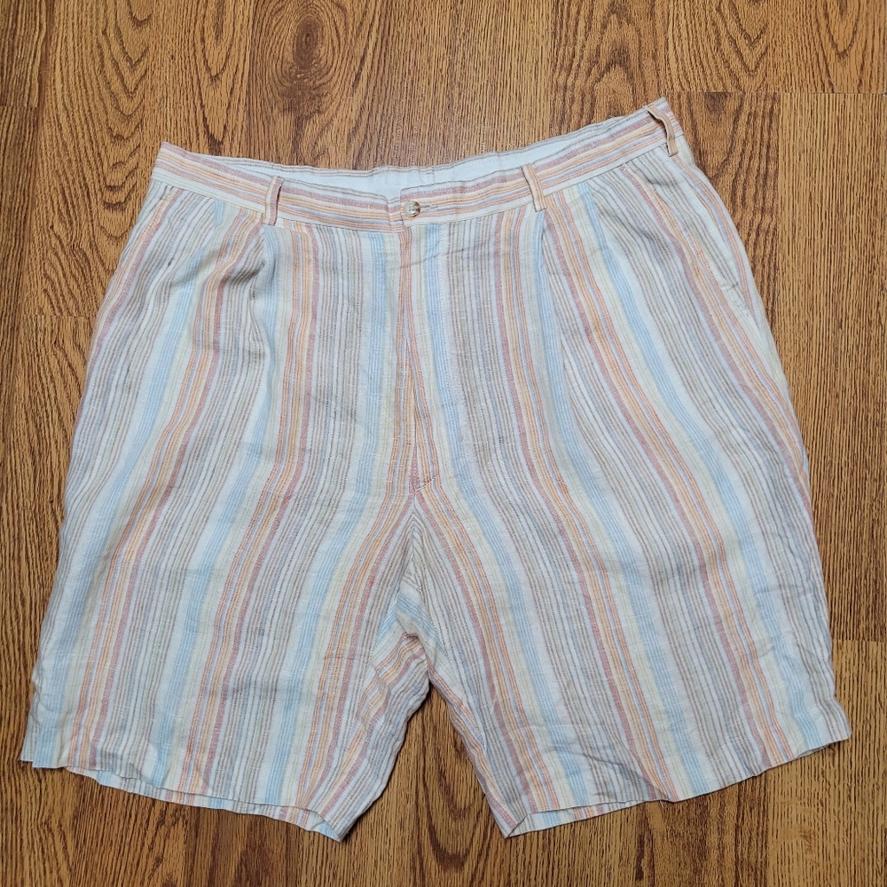 Paul Fredrick Mens Colorful Striped 100% Linen Shorts Size 38